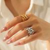 European and American Style Stainless Steel Hollow Leaf Ring, Exaggerated Jewelry, Fashion High-end Titanium Steel Ring