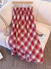 Plus Size Retro Red Plaid Woolen High Waist Slimming Mid-Length Skirt for Autumn/Winter.