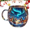 Christmas Transparent Painted Glass Mug 300ml Christmas Theme Coffee Cup Stocking Stuffer Coffee Mug For Hot Cocoa Latte