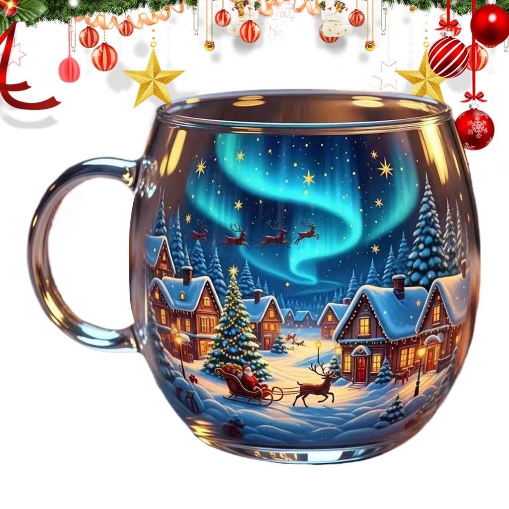 Christmas Transparent Painted Glass Mug 300ml Christmas Theme Coffee Cup Stocking Stuffer Coffee Mug For Hot Cocoa Latte