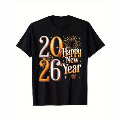 2026 Happy New Year Tshirt For Unisex Clothes Holiday Daily Leisure Funny T Shirts 3D Print Wine Cheers Short Sleeve Fun Tee Top