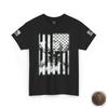 Patriotic Distressed USA Flag Skull & Crossbones T Shirt - Sketch