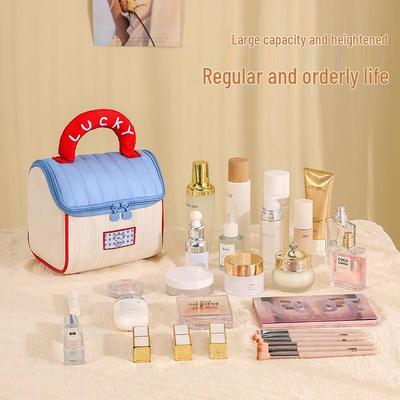 Cross-Border Cartoon Portable Large-Capacity Flannel Makeup Bag