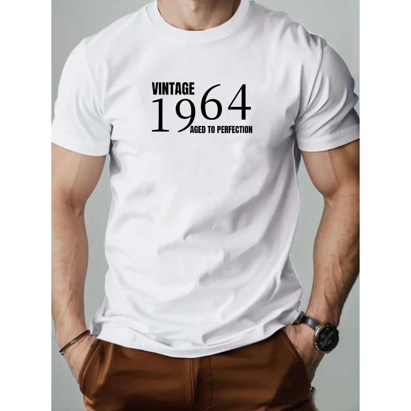 

European Size Men S Vintage 1964 Aged to Perfection Graphic Tee - Black Casual Summer T-Shirt with Bold White Print, Regular Fit S белый