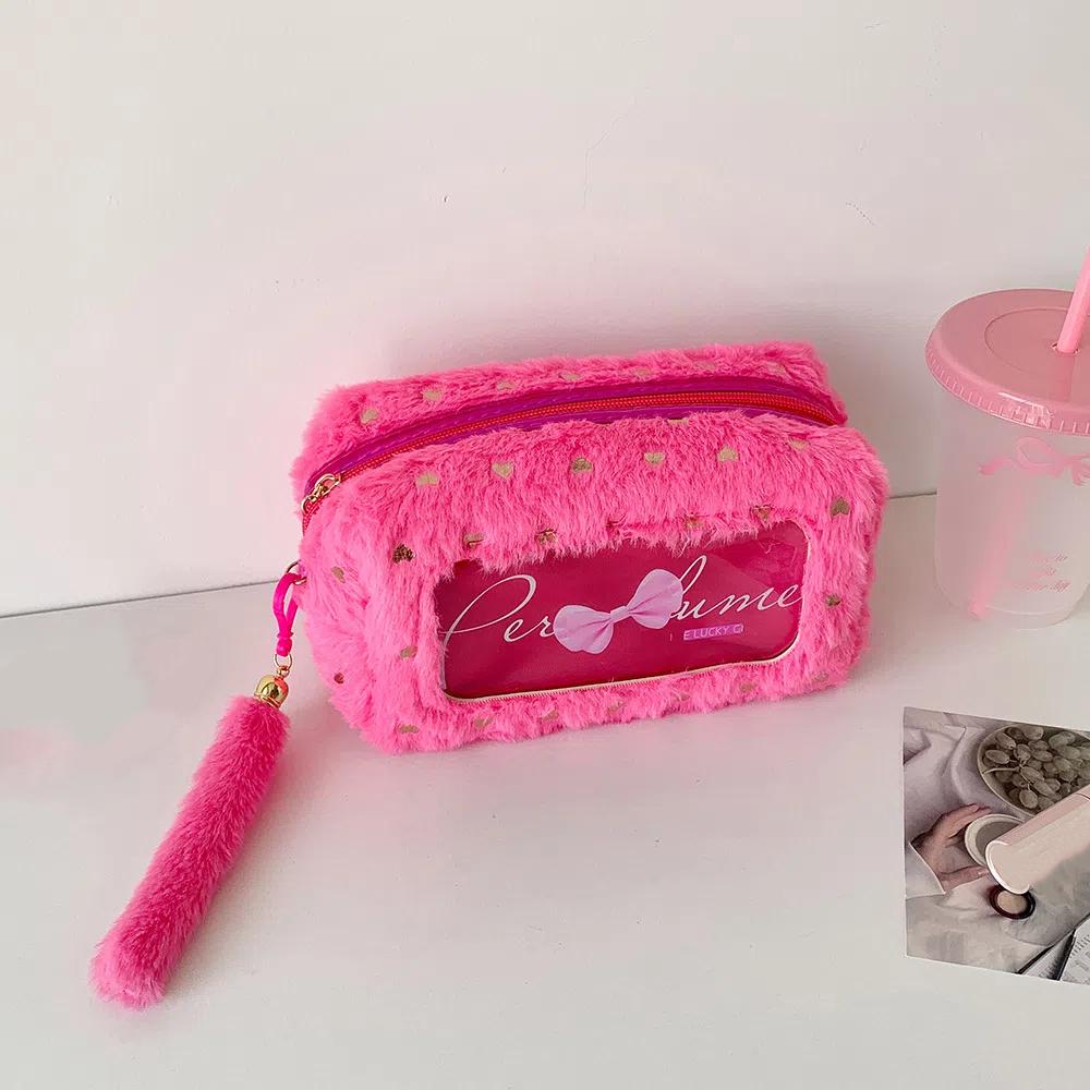 Desktop Storage Y2K Bow Stationery Bag Plush PVC Bow Pencil Pouch  Children