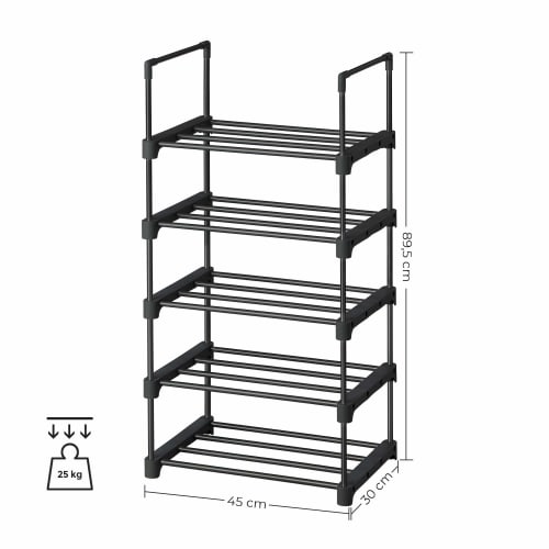 SONGMICS Shoe Rack, 5-Tier, Large Capacity, Slim Design, Dividable for Space-Saving Storage, Keeps Entryway Clean, Black (LSA005B02)