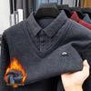Men's Winter Thickened Knitwear: High-End, Velvet-Lined, Two-Piece Lapel Sweater for Middle-Aged Dad Style