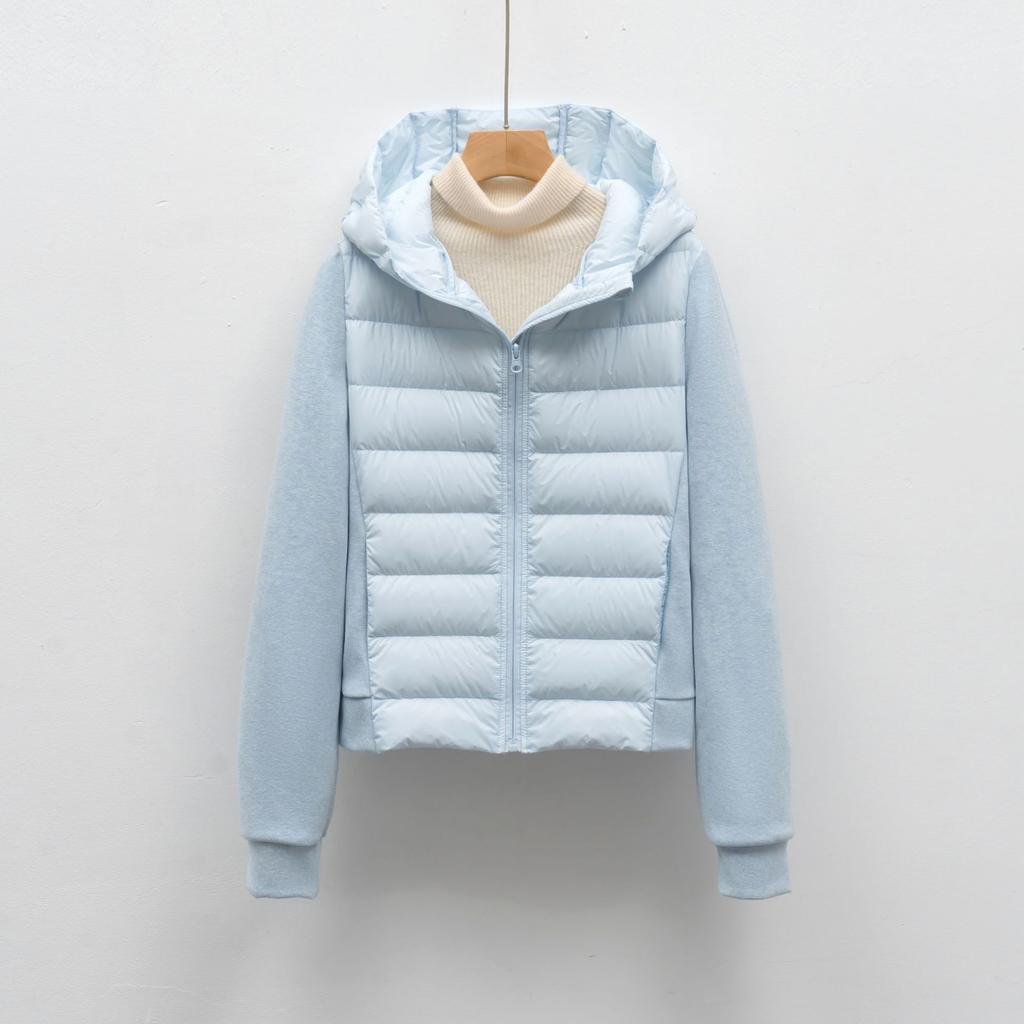 Kurze leichte Damen-Daunenjacke mit Kapuze, schlanke Daunenjacke für Fitness, Outdoor-Sport
