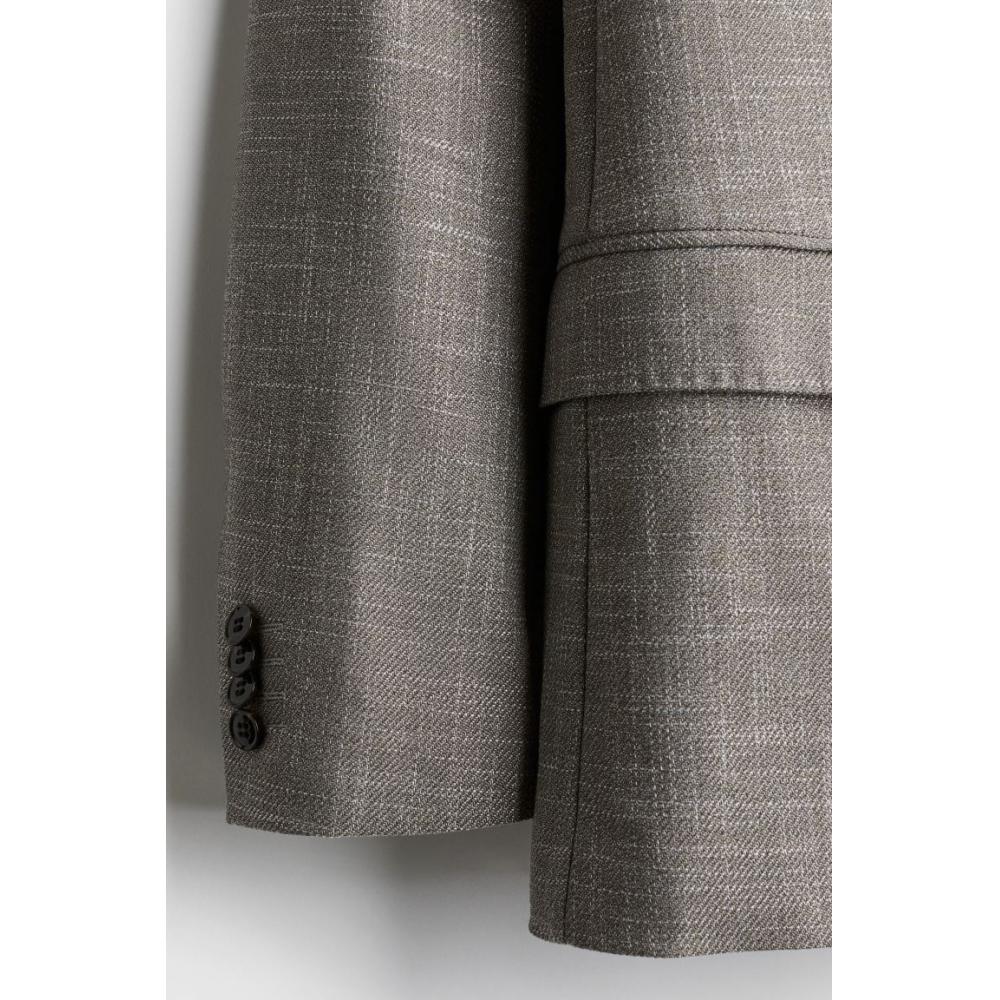 H M Double Breasted Jacket Regular Fit Dark Beige Melange