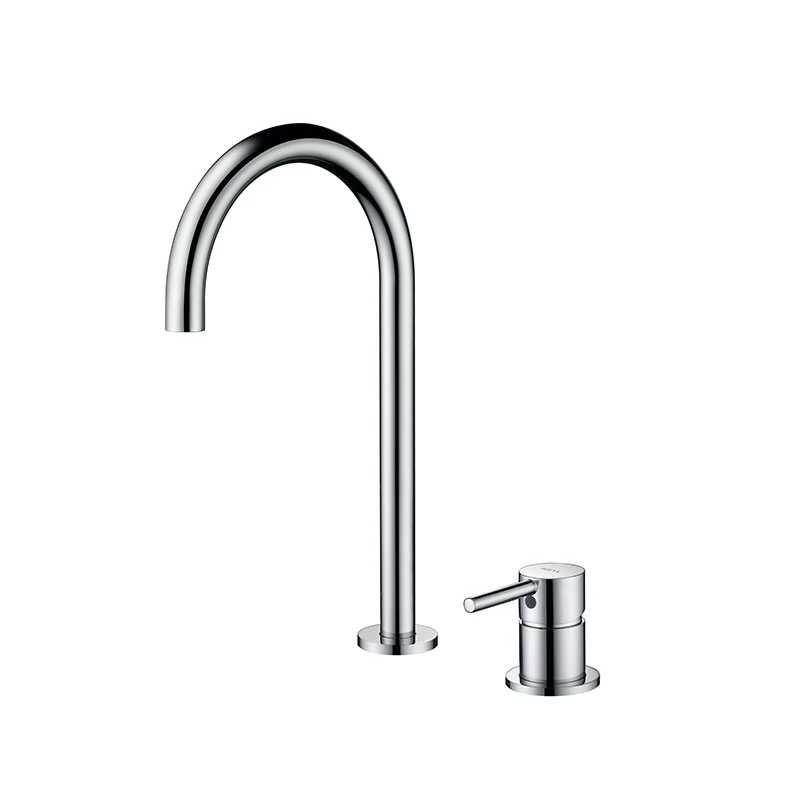 Robinet pentru lavoar de baie separat, cu două găuri, cu o singură manetă, pentru apă caldă și rece, din alamă nichelată/gri, pentru casă