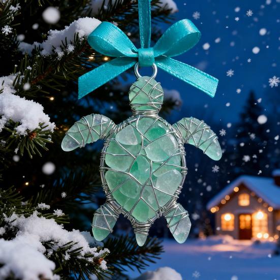 Coastal Christmas Ornaments Ocean Themed Sea Glass Ornaments Acrylic Seahorse Dolphin Turtle Nautical Xmas Tree Ornament for Home Party Decor