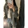 Kumikumi Idle Style Plaid Lapel Long sleeve Shirts Women clothes Autumn Casual Loose Mid-Length Shirt Outerwear