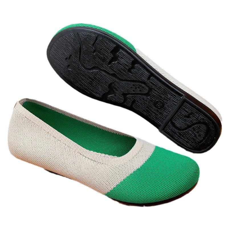 Frühlings- und Herbstschuhe Damen Einzelschuhe Flachsohlige Weichsohlige Fliegengewebte Schuhe Bequeme Ein-Pedal-Freizeitschuhe