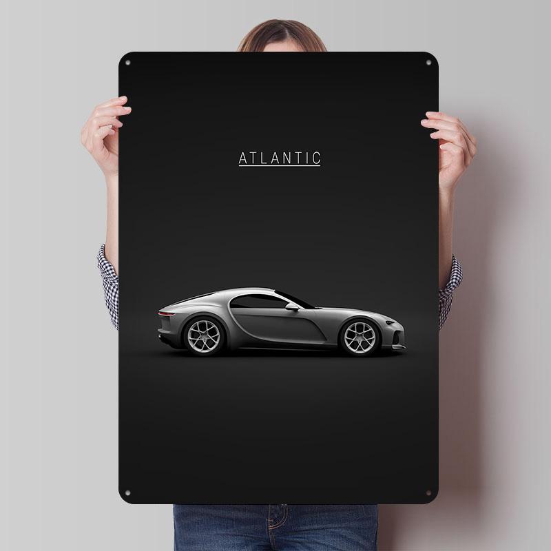 Sports Car Atlantic concept Car  Grey Printed Poster Customized Wall Art Retro Vintage Metal Tin Signs for Garage Home Decor 7.9x11.8In(20x30cm)