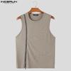 INCERUN Summer Men O Neck Zip-up Sleeveless Rib Sport Casual Fitted Tank Tops