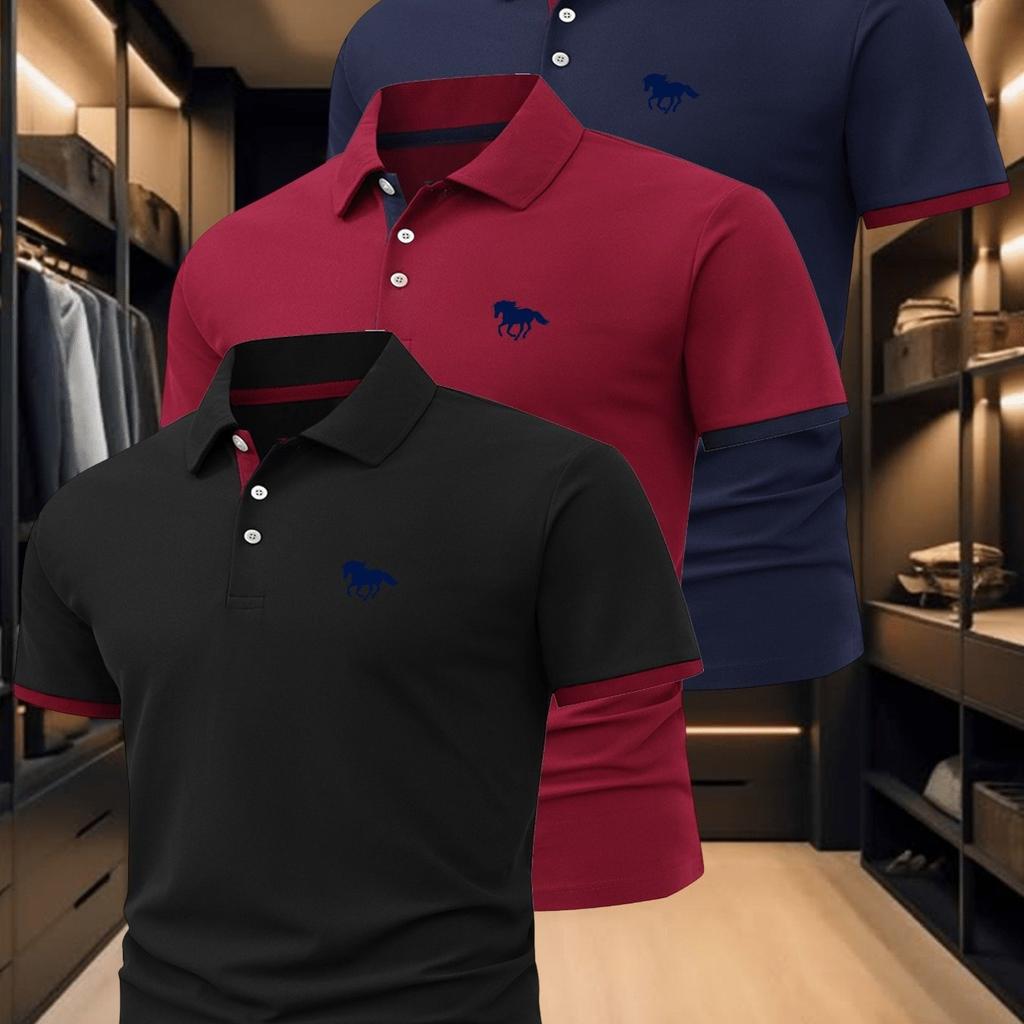 3 Stück Herren Poloshirt Mode Business Casual Kragen, Bequem Sommer Atmungsaktiv Kurzarm Kragen Poloshirt Oberteil Geschenk