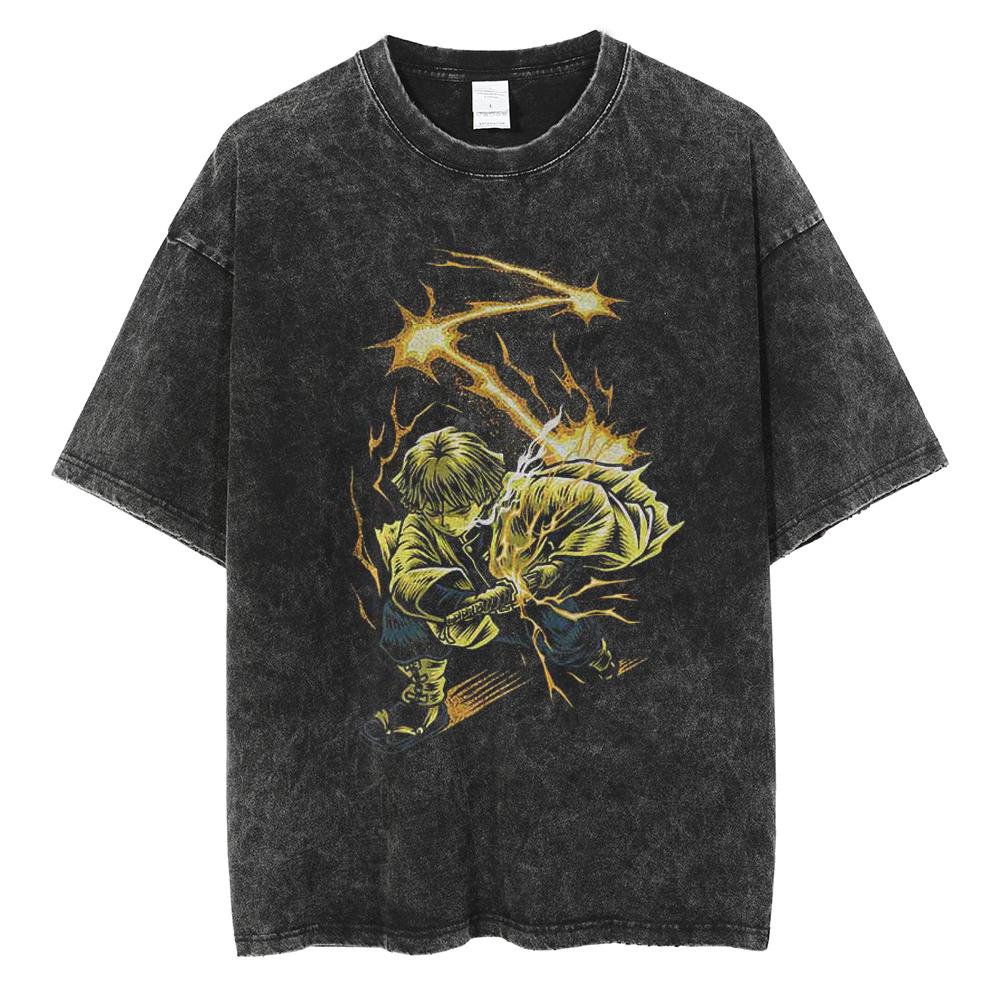 

Hot Anime Demon Slayer Kokushibo Graphic Washed T-Shirt Men Vintage Cotton Tshirts Oversized T Shirt Harajuku Male Manga Tops XL чорний
