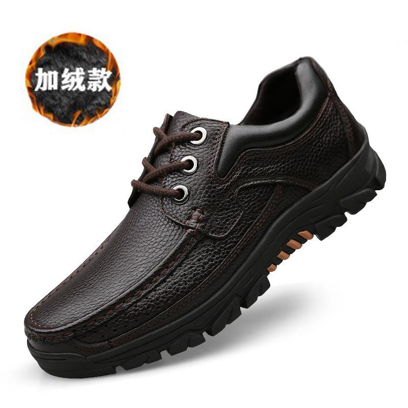 

Four Seasons Men s Shoes Breathable Men s Casual Big Head Leather Shoes Cowhide Thick-soled Korean Version Large Size Soft-soled Middle-aged Man s 47