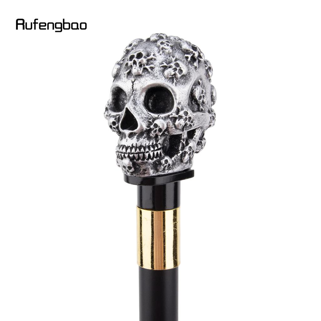 Silver Resin Skull Head Walking Cane Fashion Decorative Steel Stick Gentleman Elegant Cosplay Cane Knob Crosier 93cm