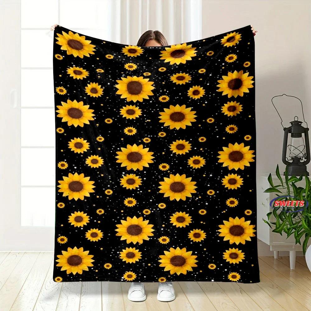 3D-Druck Blumenmotiv Sonnenblumen Weiche Flanelldecke für Bett Schlafzimmer Sofa Picknick, Überwurfdecke zum Zudecken Outdoor-Freizeit Nickerchen
