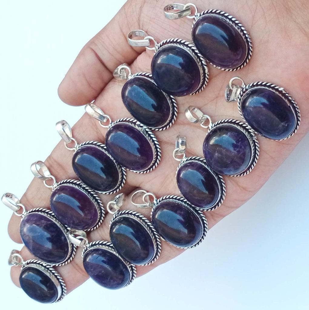 Green Onyx Gemstone 925 Sterling Silver Plated 5Pcs Pendants Lot DPL-P11