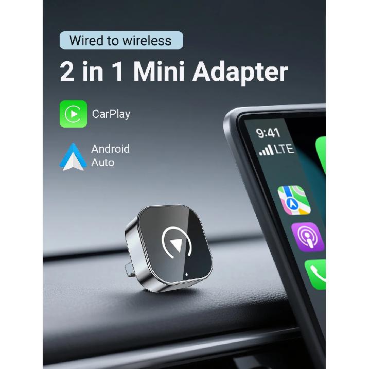 NEW 2in1 Mini Wireless CarPlay and Android Auto Adapter 5GHz WiFi, Type-C/USB Plug and Play Smart Box for Car Accessories Dongle