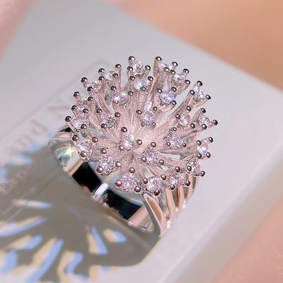 Stamp New Light Luxury Super Flash Zircon Hollow Snowflake Ring Female Party Birthday Jewelry Gift