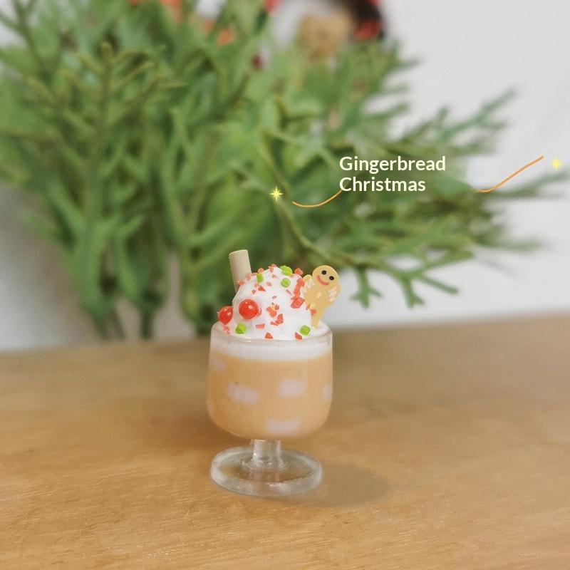 1Pcs Diy Dolls Accessories Cute Christmas Gingerbread Man Miniature Dollhouse Fruit Ice Cream Mini Ice Drink For Xmas Kids Gift