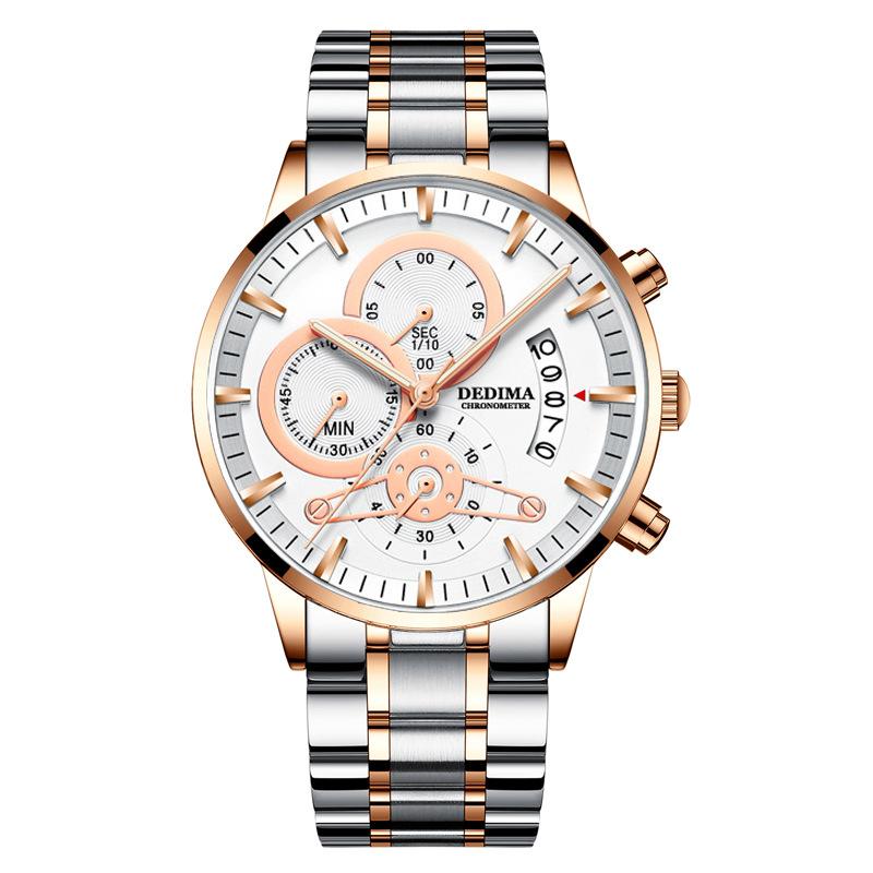 DEDIMA New Quartz Watch Brand Luxury Waterproof Chronograph Luminous Casual Men's Clock Three Eyes 6-pin Multi-function Watches