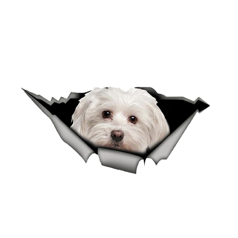 13cm X 6cm 1 Pcs Cute Maltese Car Sticker Pet Dog Car Decoration Torn Metal Decal Reflective Sticker Waterproof Car Styling