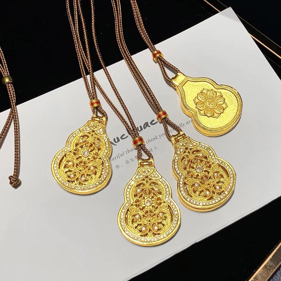 Gold shop style Chinese-style light luxury filigree pendant with diamonds, gourd-shaped Buddha for peace and protection, braided rope sweater chain,