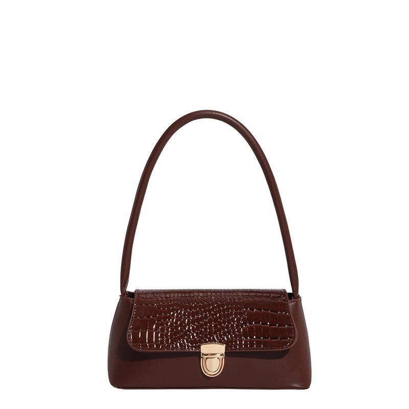 Popular baguette bag women's  new crocodile pattern splicing trend handbag fashionable shoulder bag