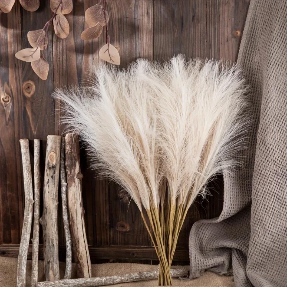 GeeParty 10Pcs Fluffy Pampas Grass Fake Reed Simulated Artificial Flower Boquet for Birthday Party Decoration