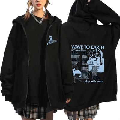 Kpop Band Wave To Earth Cat 0.03 World Tour Zipper Hoodie Men Women Retro Harajuku Fashion Pullover Sweatshirt Coats Streetwear