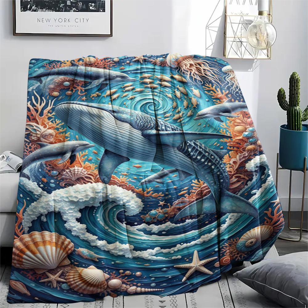 Marine Life Print Flannel Blanket,High Quality Comfortable for All Seasons,Home Decor,Warmth and Comfort,Perfect for Christmas Gifts