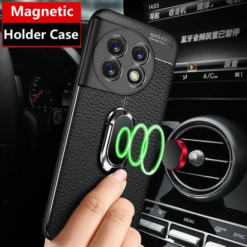 Magnetische Hülle für Oneplus 11 11R Ace 2 Pro 5G Halterungsring Handyhülle für One Plus ACE2 11 TPU Weiches Leder Stoßfester Bumper