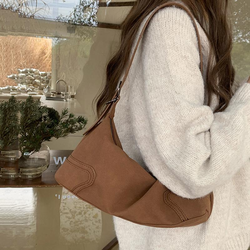 Trendy Design Luxury Suede Leather Retro Soft Leather Girl Motorcycle Underarm Bag Faionable Casual Hobo Bag