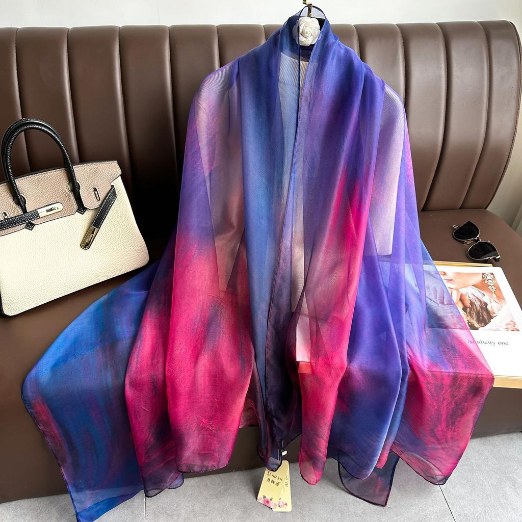 Summer new soft yarn silk scarf large size printed beach scarf rose travel vacation sunscreen scarf spot