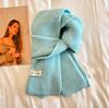 Korean ins simple solid color wool knitted scarf women's winter blue warm couple student neck scarf