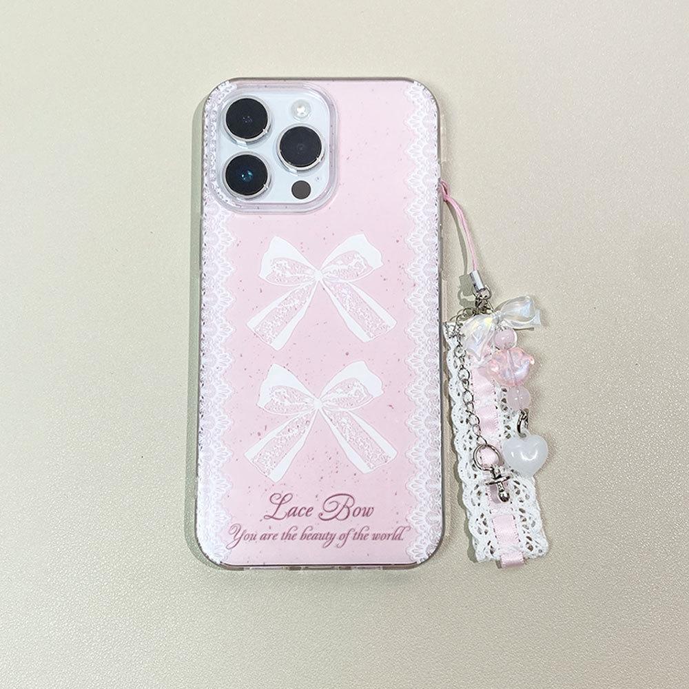 Ins French Bow Suitable for IPhone 16 Protective Case Apple 14 Mobile Phone Case 13 High End Lace 15 Bracelet