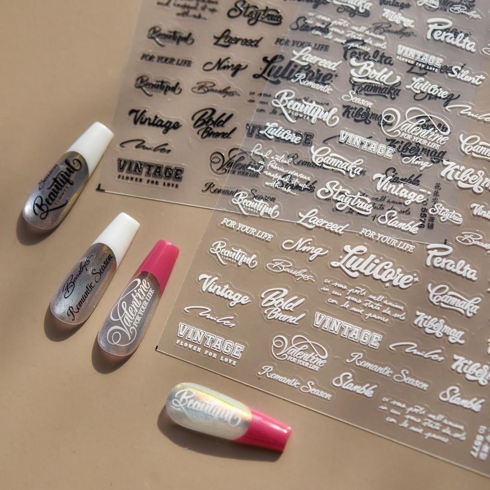 Artistic Font Nail Art Stickers Black White Manicure Decals New Nail Decoration Manicure Tool