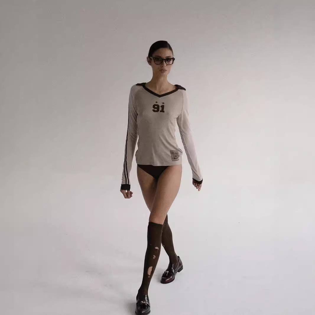 

Badblood American Spicy Girl Long-Sleeved Color-Block Slim Jersey Top Medium