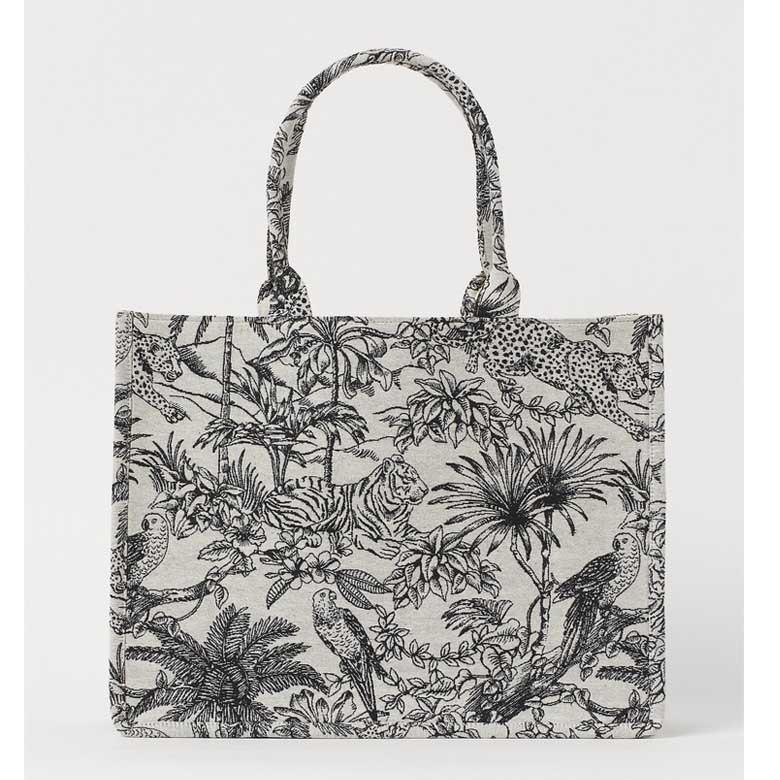 

2025 новая сумка-тоут жаккардовая вышитая парусиновая сумка большая вместимость женская сумка портативная сумка через плечо сумка для покупок тренд серый