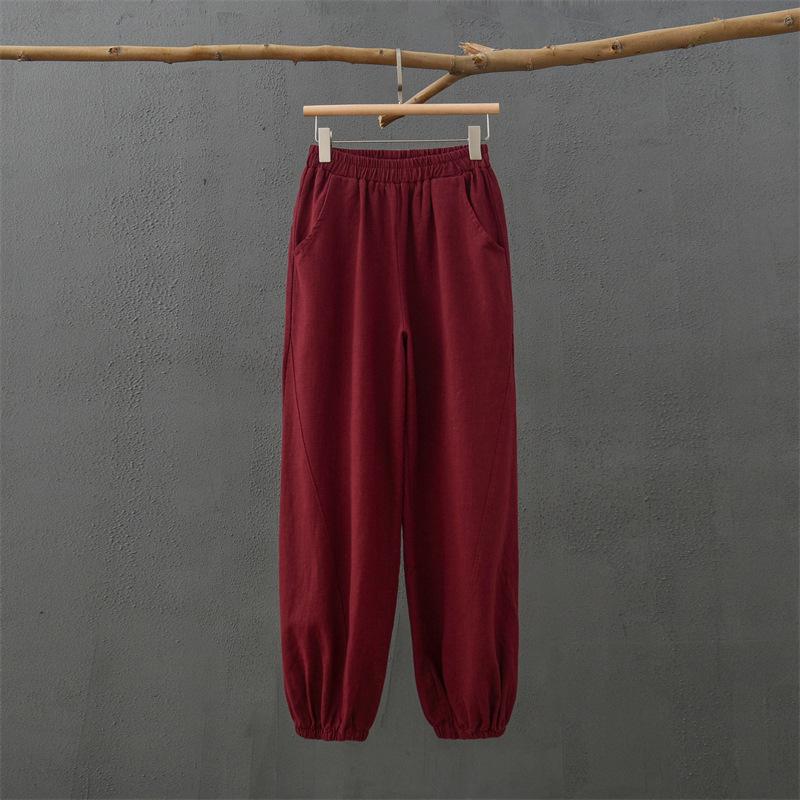 Damen Retro Ramie Baumwolle Leinen Yoga Laternenhose - Sandgewaschen, Zen Meditation Stil