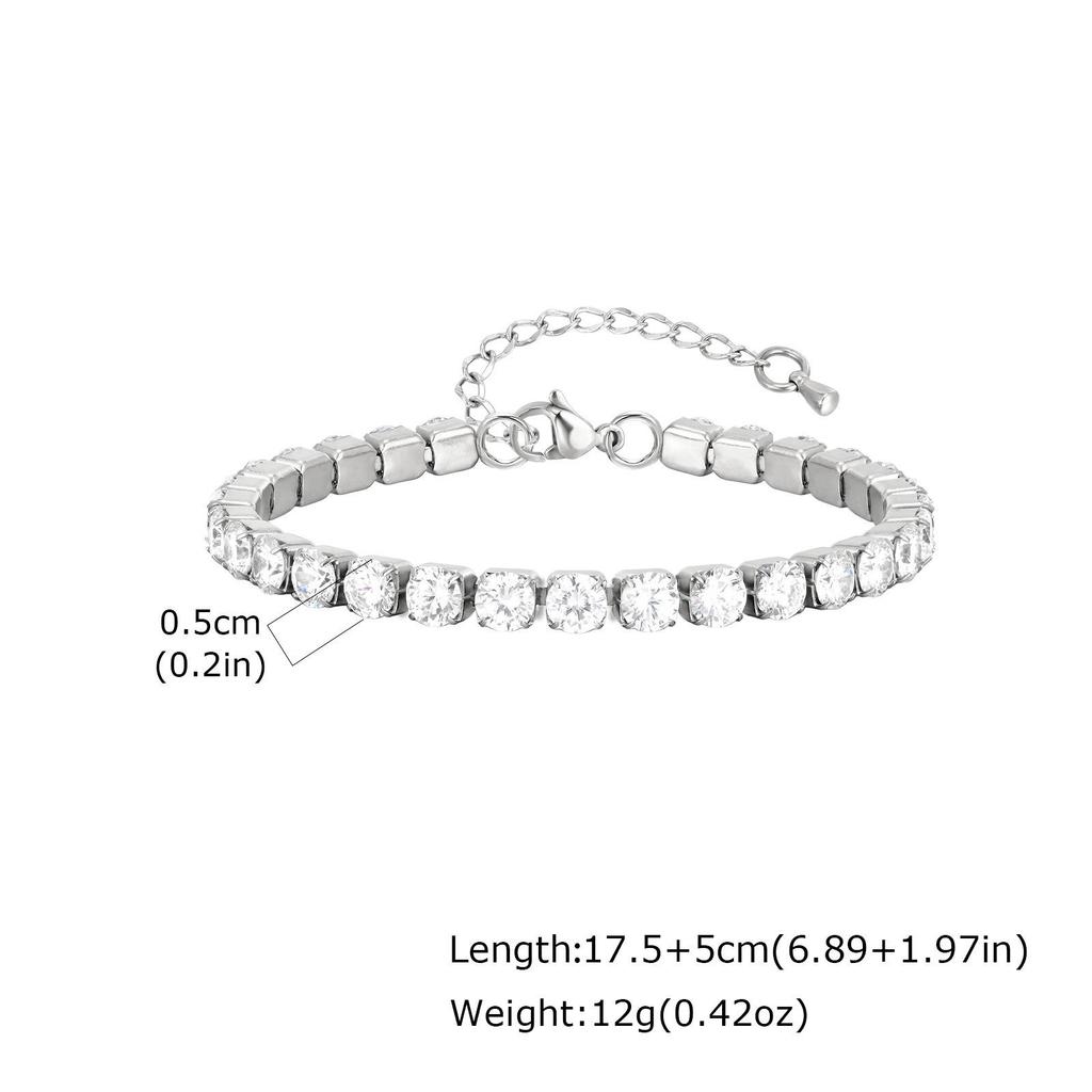 Gold Stainless Steel Zirconia Tennis Bracelet & Anklet, Women's Fashion Titanium Jewelry - BR-1241