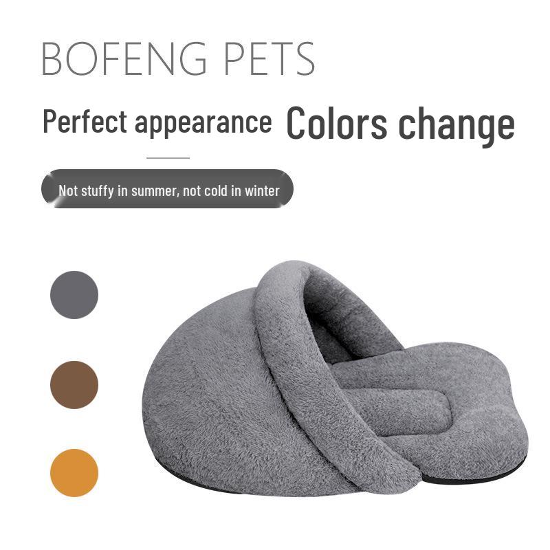 Plush Sleeping Bag Cat & Small Dog Bed, Semi-Closed Slipper Style, Cozy & Warm for All Seasons