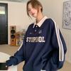 Retro American Color Block Polo Sweatshirt