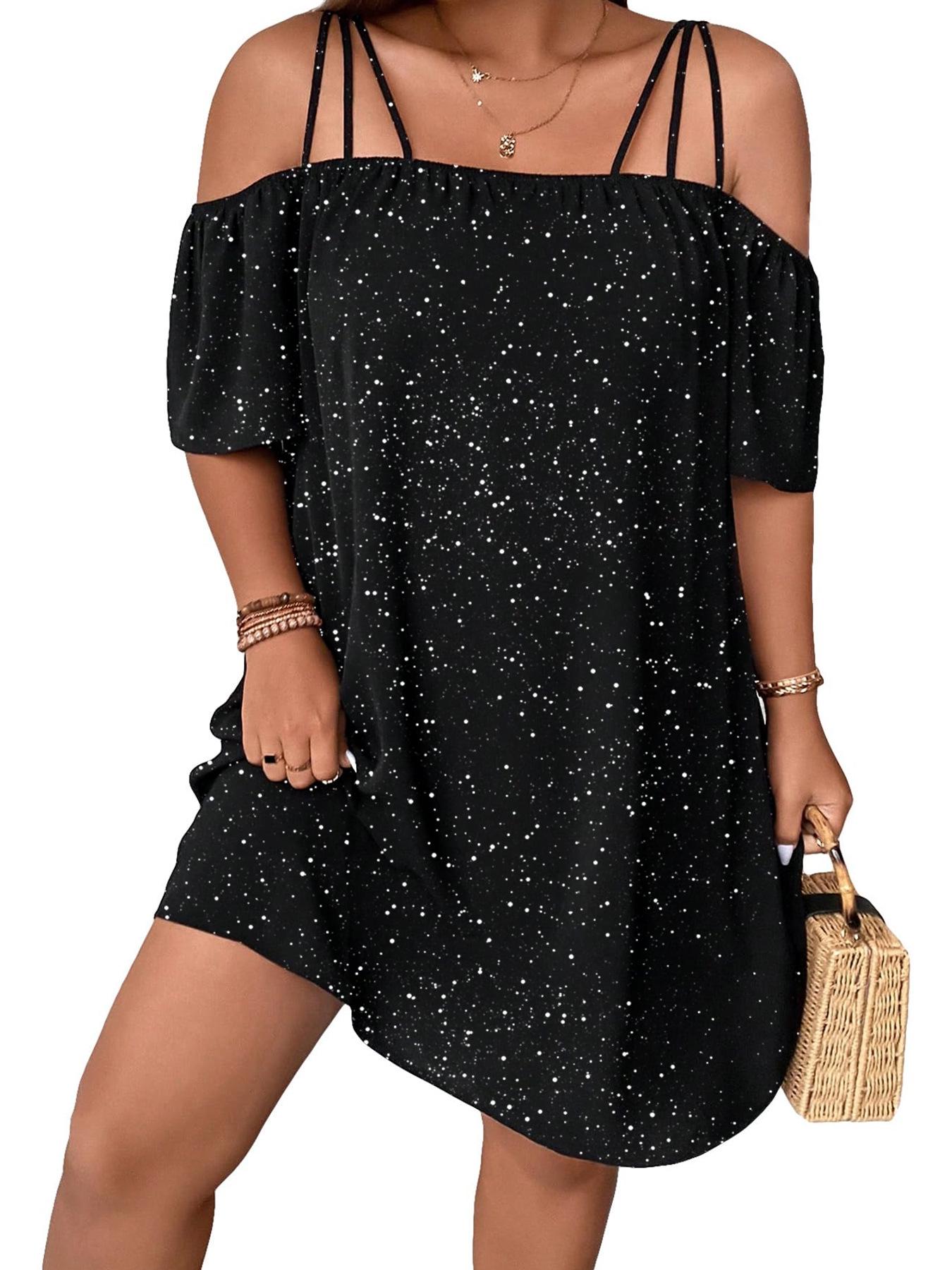 

Silver Women s Off-the-Shoulder Camisole Dress - Solid Color, Spring/Summer 2026 Collection 5XL чёрный