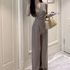 Irregular Slim Fit V-neck Top & Micro Flare Wide Leg Pants Set for Women - Autumn Collection 2026