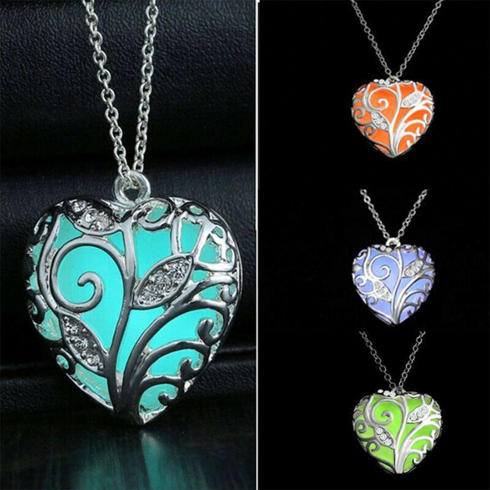 Night glow heart pendant love heart openwork luminous necklace sweater chain